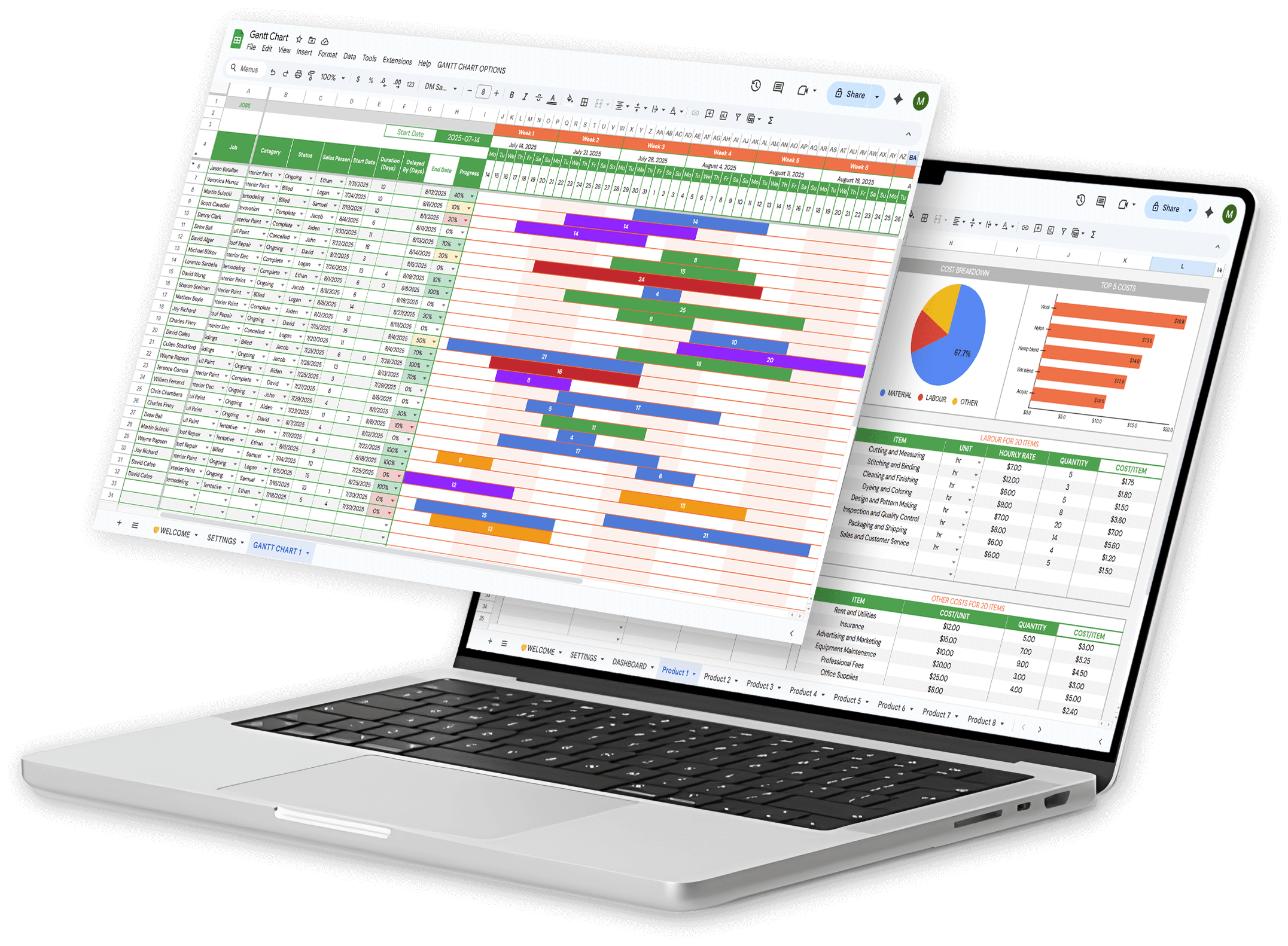 Spreadsheet solution on a laptop